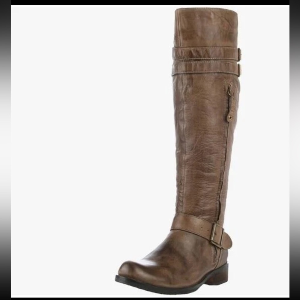MIZ MOOZ Women's Kellen Brown Leather Knee High Boots Faux Fur Lined Zip Up
